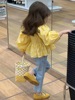 女童纯棉碎花衬衫棉2023春季韩版儿童泡泡袖长袖黄色上衣洋气