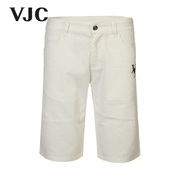 VJC/威杰思2023夏季男装白色印花牛仔短裤直筒修身五分短裤