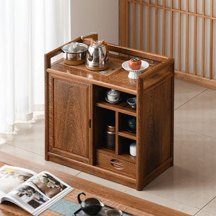 新中式茶水柜鸡翅木茶桌，茶台边柜全实木烧水柜，一体置物柜红木茶几