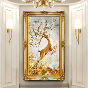 玄关油画手绘竖版欧式壁画客厅，走廊过道挂画美式玄幻装饰画招财鹿