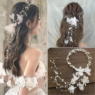新娘头饰韩式超仙甜美手工珍珠，头花耳环套装，结婚纱礼服造型配饰