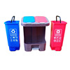 双桶四色手按脚踩带盖家用办公室单位连体幼儿园，蓝色分类垃圾桶