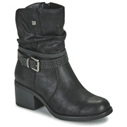 MTNG欧美风女靴粗跟皮带搭扣侧拉链保暖短筒靴黑色冬季时装靴