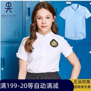 伊顿纪德校服学院风女童衬衫短袖 纯棉中式立领儿童衬衣15C205惠
