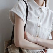 纯棉气质简约工装短袖衬衫女夏季法式透气高级感面试小衫上衣