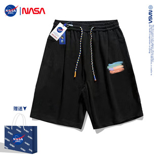 NASA联名黑色短裤男2022ins夏季宽松女休闲运动裤潮牌5分裤子