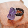 天然紫水晶貔貅，戒指紫水晶貔貅，戒面紫晶貔貅指环