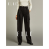 ELLE黑色设计感高腰显瘦工装休闲裤女2023冬装垂感高级感裤子
