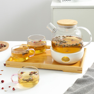 北欧耐热玻璃花茶壶蜡烛加热花草茶具水果，茶壶套装下午茶蜡烛茶壶