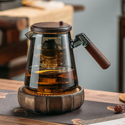 胡桃木飘逸杯泡茶壶全玻璃内胆一键，茶水分离按压式，茶具冲茶器套装