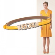 黄色漆皮金属链条1厘米宽窄真皮细皮带裙带时尚潮女配饰装饰腰带