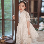 儿童花童礼服女童蕾丝公主裙连衣裙主持宝宝周岁生日钢琴演出服白