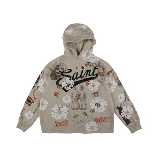 Saint Michael手绘涂鸦Aged Graffiti Hoodie ins 联名木棉花卫衣