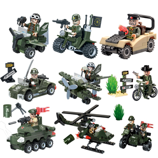 启蒙积木军事系列3-6周岁坦克飞机小人偶，幼儿园益智拼装玩具礼物