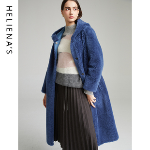 海兰丝冬季时尚羊剪绒皮毛一体外套女气质羊羔毛皮草大衣