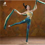壁虎高级感瑜伽服套装夏季女花色印花提臀运动健身裤一点青绿演出