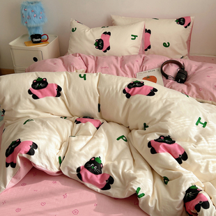 少女心奶油小猫纯棉四件套卡通可爱全棉1.5m学生床三件套被套床单