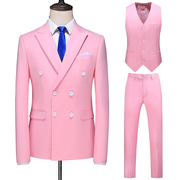 粉色西服套装休闲大码西装修身新郎结婚礼服男士商务正装双排扣潮