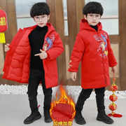 儿童冬装中国风棉服男童喜庆唐装，过年衣服外套，新年红色棉袄拜年服