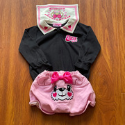  earthmagic EM 女童装纯棉黑色海军领外套粉色刺绣小熊短裤