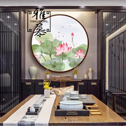 印花DMC棉线十字绣客厅餐厅玄关圆形新中式风水画荷花（三）