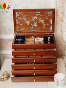 欧式木质首饰盒结婚礼物珠宝饰品，盒耳钉盒实木多层桌面手饰收