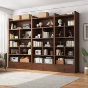 书柜一体整墙轻奢家用靠墙实木色，客厅书架办公室多层置物架书橱柜