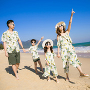 沙滩亲子装父子衬衣夏季2023潮度假母女阔腿连体裤套装家庭装