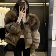 2023年冬季羽绒服女短款韩版宽松超大貉子毛领白鸭绒(白鸭绒)加厚外套