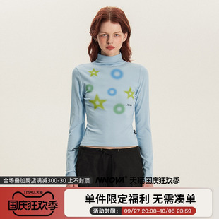 nnova潮印花彩色星星针织，上衣女初秋修身堆堆，领多巴胺打底衫长袖