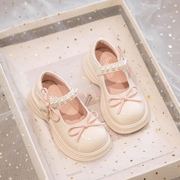 女童皮鞋2024春季儿童公主鞋蝴蝶结玛丽珍小女孩白色软底单鞋