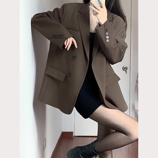 高级设计感咖啡色西装外套女春秋季韩版宽松显瘦小个子西服