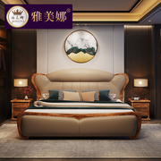 新中式实木床乌金木主卧室现代简约双人，婚床1.8米真皮新欧式(新欧式)大床