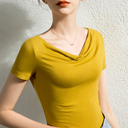 莫代尔纯色一字领打底衫女夏外穿性感T恤上衣显瘦堆堆领洋气小衫