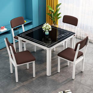 简约餐桌椅组合现代出租房，四方桌子正方形，家用小户型钢化玻璃餐桌
