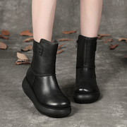靴子女2023真皮复古马丁靴，防水台秋冬加绒舒适坡跟厚底短靴