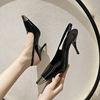 朴彩英同款heels欧美黑色方头包头一字带ys高跟鞋女细跟凉鞋性感