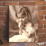 数字油画diy卧室客厅大幅人物手工绘填色油彩装饰画 祈祷的小女孩