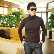 定制秋季韩版男士修身咖啡色高领长袖，t恤纯棉打底衫紧身纯色内衣