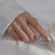 小张的故事日韩S925纯银指环时尚个性小清新镶钻树叶树枝开口戒指