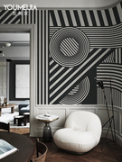 现代黑白条纹墙纸电视，背景墙壁纸客厅卧室沙发，墙布酒店定制壁画