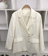 春季西装领长袖中长款白色宽松休闲白色西装西服女外套夹克上衣