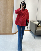 C2698 时尚巴黎的老店 中式风范 气质立领+盘扣 重磅真丝衬衫红色
