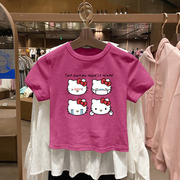 女童纯棉短袖t恤夏装，2024年儿童衣服大童女孩，kt猫夏款上衣潮