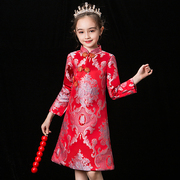 儿童旗袍中国风女孩唐装，加厚古筝演出服，女童拜年服红色新年装秋冬