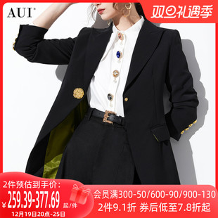 AUI黑色职业御姐气质西装套装女2023秋高级感正装衬衫两件套