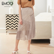 EMOO杨门夏条纹复古高腰雪纺不规则裙摆显瘦中长半身裙女