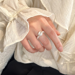 天然淡水珍珠玫瑰花戒指女S925纯银甜美法式优雅小众高级感