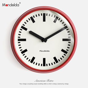 Mandelda免打孔美式轻奢挂钟北欧客厅简约静音钟表墙面装饰时钟