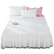 公主风纯色床裙式床罩纯棉单件全棉1.8m蕾丝网红床套防滑白色粉色